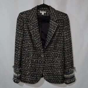 Boston Proper Tweed Rhinestone Pearl Trim Blazer Size 6